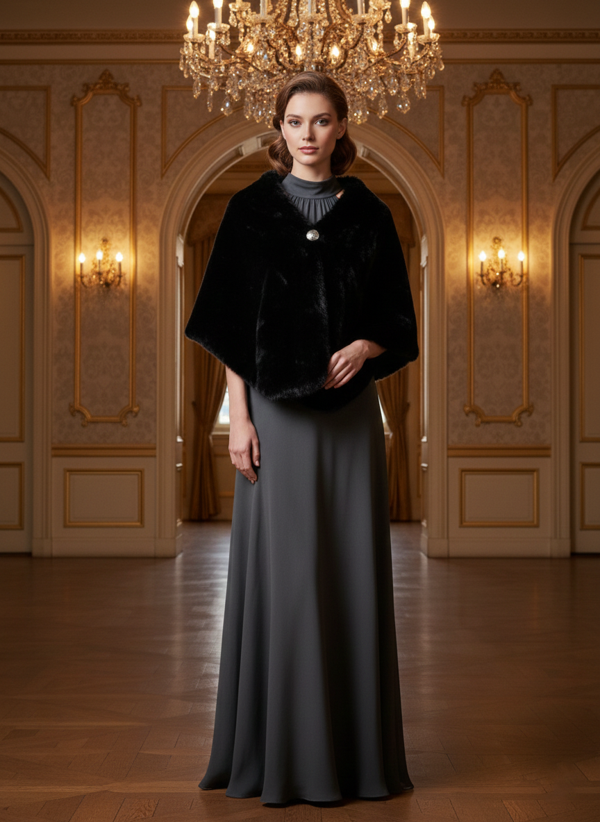 Fur Evening Shawl - black